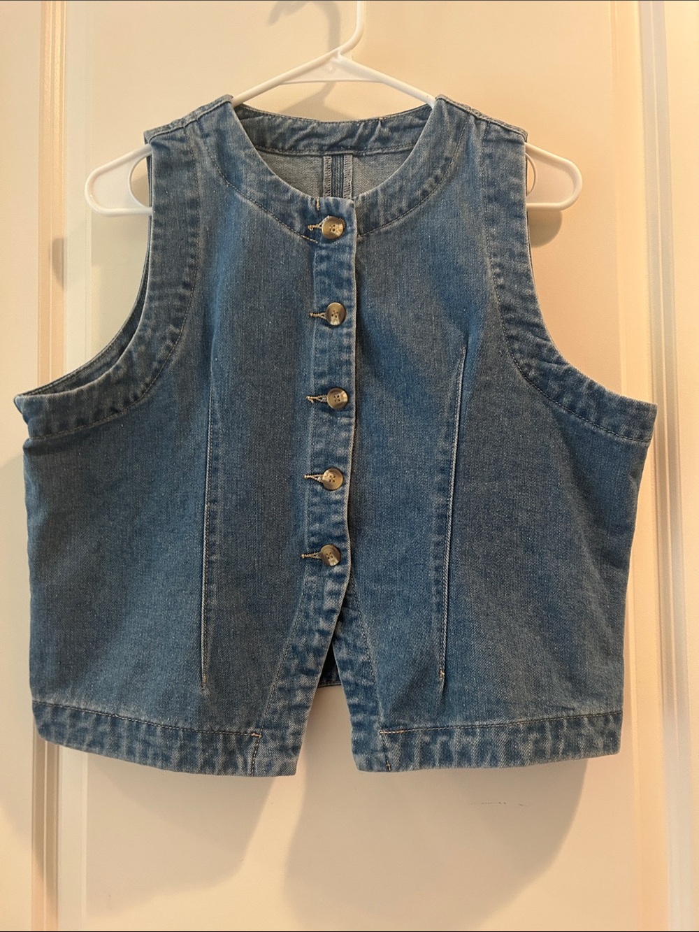 Unbranded Washed Blue Denim Button-Front Banded Collar Women's Western Vest XL